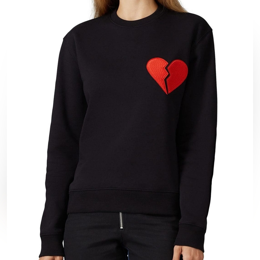MSGM Womens Felpa Heart Black Crewneck Sweatshirt Size Small